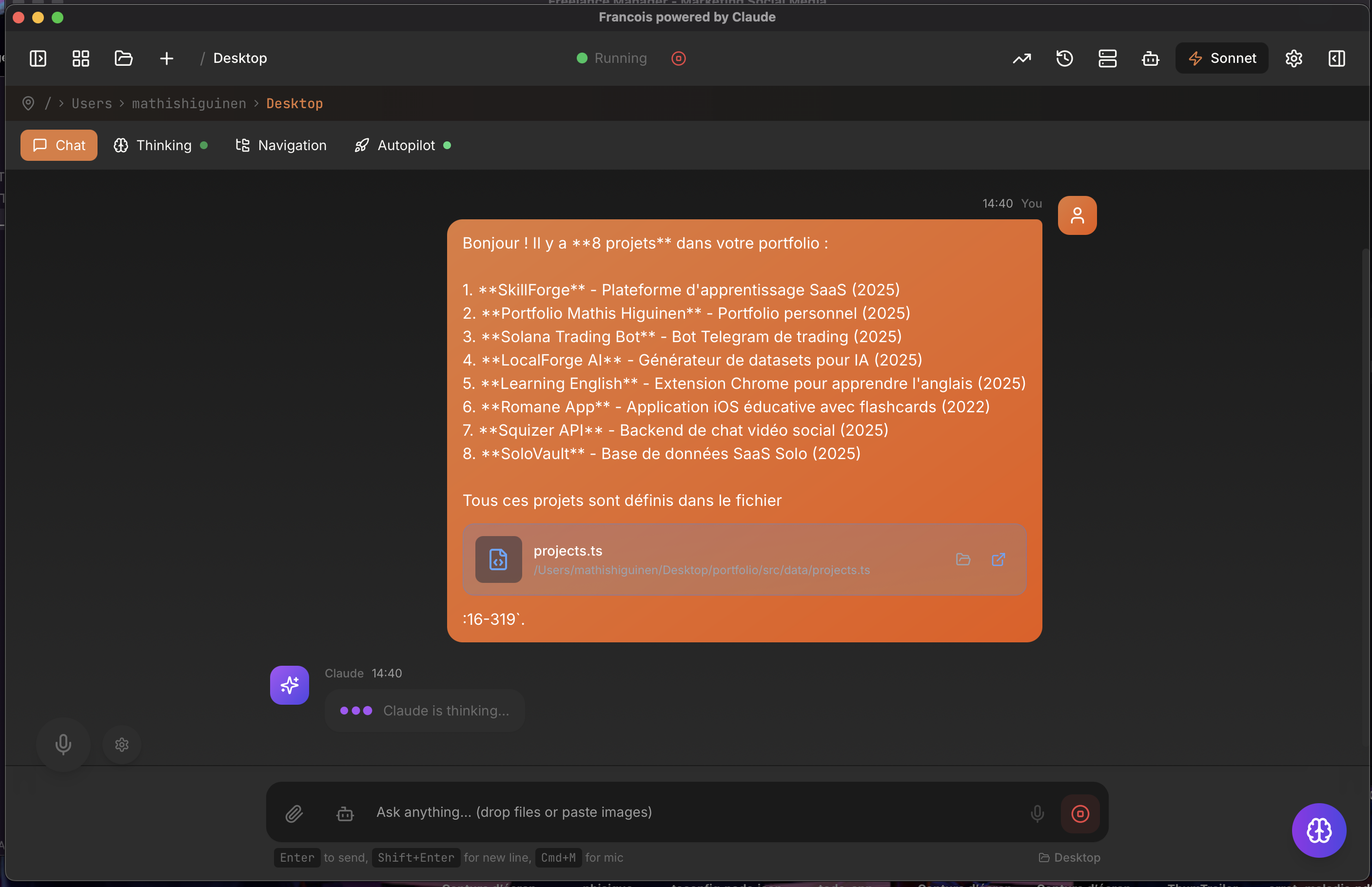 François Desktop App - Interface Chat